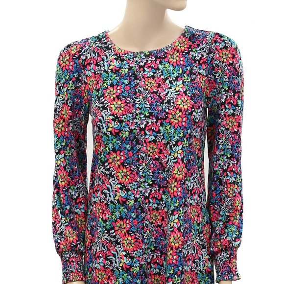Lilly Pulitzer Diann Long Sleeve Mini Dress Smocked Printed Cotton XS New - Picture 5 of 7